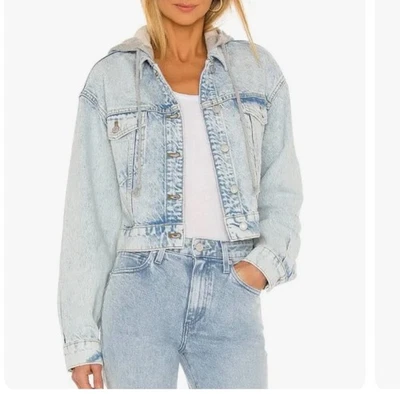 Free People Brando Denim Jean Jacket Hoodie Malta Wash Size M (oversized) NWT - Image 1 of 4