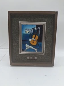 Vintage Picasso Old Guitarist Fire Enamel Painting Frame - Picture 1 of 11