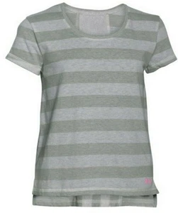 Under Armour Girls' T-Shirt Loose Fit Finale Short Sleeve Stripped Whisper Grey - Picture 1 of 10