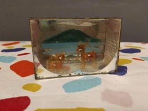 Vintage Kitsch Glass Mirror Box Deer Diorama Ornament 9cm Mid Century Cute - Picture 1 of 10