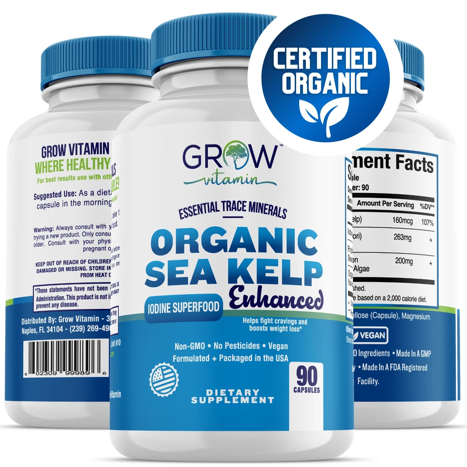 Yodo algas marinas | 4790MCG | 90 CÁPSULAS | SUPERALIMENTO ORGÁNICO, OLIGOELEMENTOS Foto 1 de 4