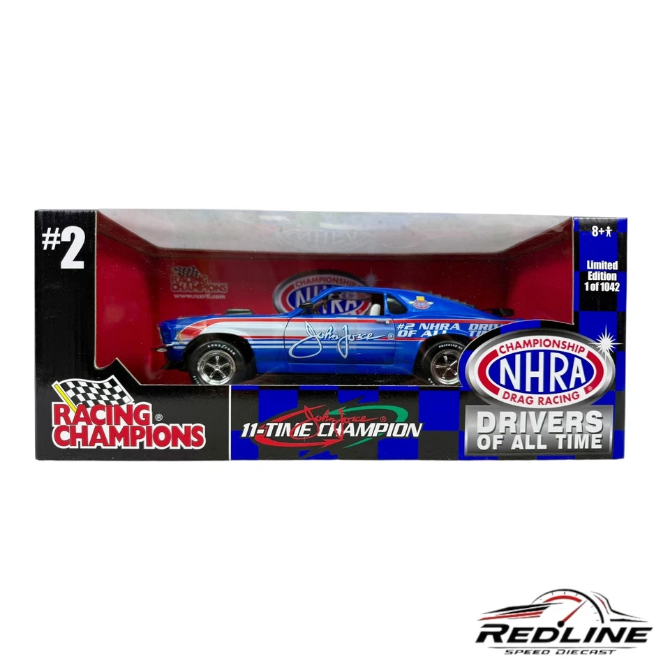 Racing Champions 11X Champion John Force #2 NHRA 1970 Ford Mustang azul 1:18 LN Foto 1 de 4