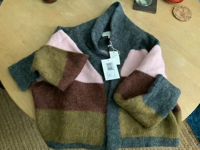 The GREAT - Cárdigan Lodge Gris Rosa Marrón Rayas Lana Alpaca Cárdigan Suéter Foto 1 de 4