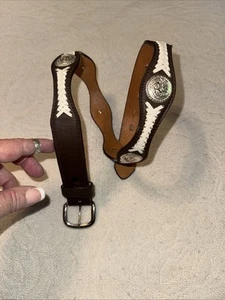Triple 3D DDD Belt Brown Leather Silver Concho Western 3612 Belt Size 32 - Picture 1 of 7