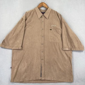 Phat Farm Shirt Men’s 3XL Brown Suede Short Sleeve Button Up Y2k Retro Logo - Picture 1 of 14
