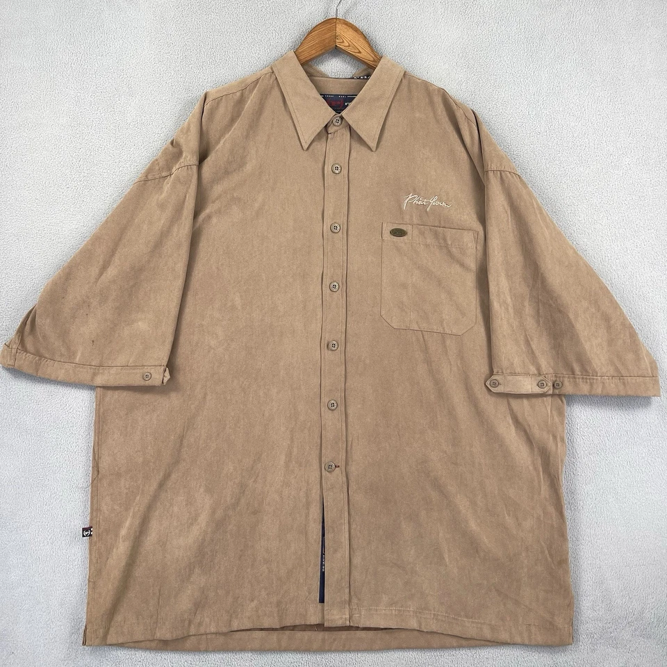 Phat Farm Shirt Men’s 3XL Brown Suede Short Sleeve Button Up Y2k Retro Logo - Image 1 of 4