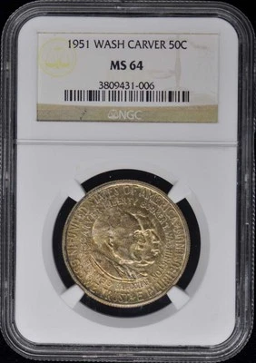 WASHINGTON-CARVER 1951 Silver Commemorative 50C NGC MS64 - Image 1 of 2