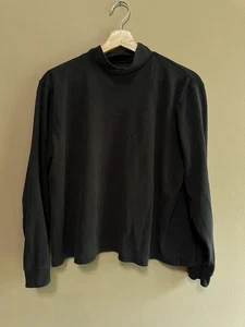 LL Bean Women's Large Black Mock Neck 100% Cotton Turtleneck Top Y2K Base Layer - Picture 1 of 9