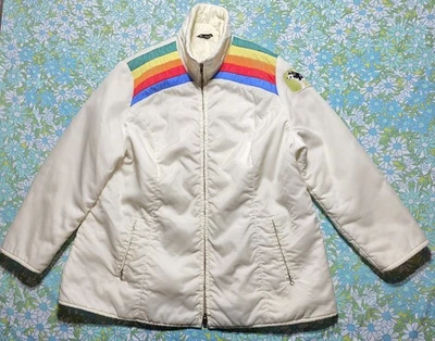 ¡Raro! Abrigo Chaqueta Esquí Vintage Años 70 Arco Iris Rayas Parche Husky Siberiano Hong Kong Foto 1 de 4