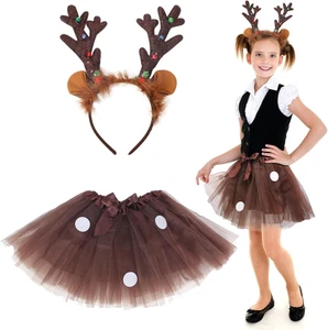 Rentier Kostüm Set Weihnachtsrentier Kostüm mit Geweih Haarreif REH Tüllrock Wei - Bild 1 von 7