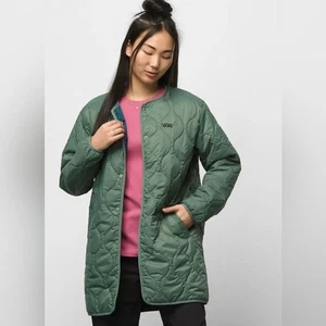 Vans Women’s Forces Oversized Long Reversible Liner Jacket - DUCK GREEN L NWOT - Picture 1 of 13