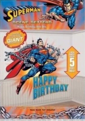 SUPERMAN in chains Scene Setter HAPPY BIRTHDAY party photo BACKDROP superhero 5' - Image 1 of 2