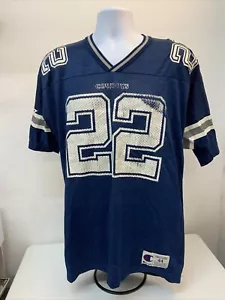NFL DALLAS COWBOYS BLUE AMERICAN FOOTBALL SHIRT CHAMPION SIZE 44 ADULT #22 SMITH - Picture 1 of 11