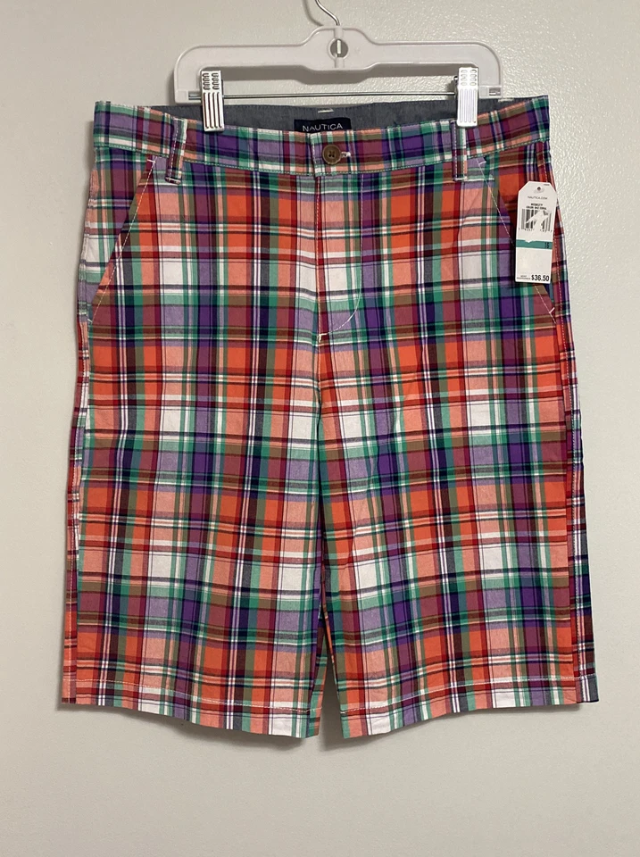 NAUTICA "Jordyn" Coral Plaid Boys Shorts Size 16