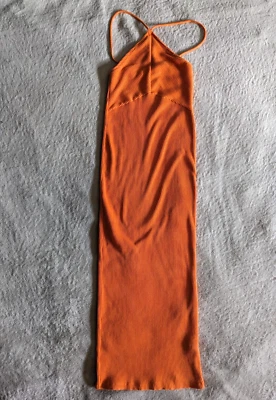 ZARA Orange Sleeveless Ribbed Cotton Long Maxi Pencil Dress Womens S - Image 1 of 4