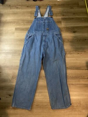 Vintage 90s Walls Bib Carpenter Overalls Blue Jean Denim 42 X 30 Super Cool Wash - Image 1 of 4