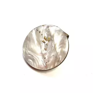 Espejo compacto vintage años 50 perla iridiscente y oro y soporte para lápiz labial - Imagen 1 de 4