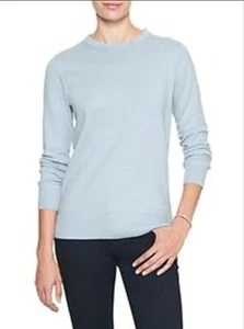 Suéter cuello redondo con volantes Banana Republic Factory premium de lujo, azul, talla L, nuevo con etiquetas - Imagen 1 de 6