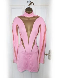 MUGLER X H&M Light Pink Sheer Mesh Panel Mini Bodycon Dress, Size 6 - BNWT - Picture 1 of 9