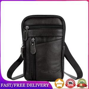 Genuine Leather Men Shoulder Bag Casual Messenger Zip Phone Pouch (Black) AU