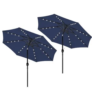 2 Pack 9' Solar Umbrella 32 LED Lighted for Garden Deck Backyard Pool Dark Blue - Picture 1 of 8