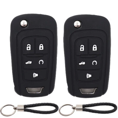 2Pcs 5 Buttons Silicone Flip Key Fob Cover & Keychain for Chevrolet Buick GMC Foto 1 de 4
