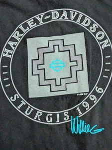 Vintage Harley Davidson T-Shirt Single Stitch Mens L Willie G Sturgis Aztec 1996 - Picture 1 of 24