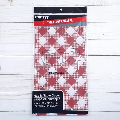 Cubierta de mesa de plástico para fiesta 54 x 108 a cuadros rojo blanco picnic Foto 1 de 2