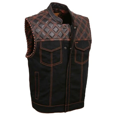Milwaukee Leather 3037 Men's 'Wrecker' Denim/Leather Club Style Motorcycle Vest - Image 1 of 4