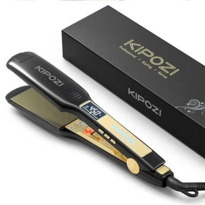 BRANDED KIPOZI Hair Straighteners Black Wide Titanium 3D FlatIron LCD Digital Display UK