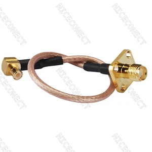 MCX macho ángulo recto a SMA conector hembra 4 orificios montaje en brida cable cola de cerdo 15 cm - Imagen 1 de 3