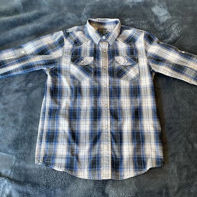 Camisa Helix Niños Negra/Blanca Azul A Cuadros A Presión Con Botones Manga Larga Cuello XL Foto 1 de 4