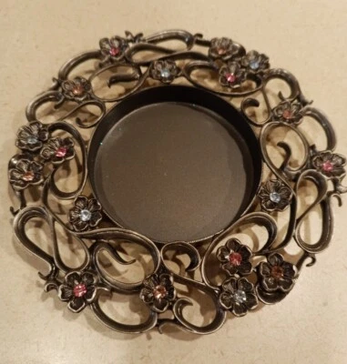 Castiçal Party Lite prata metal com cristais de strass rosa e azul - Imagem 1 de 4