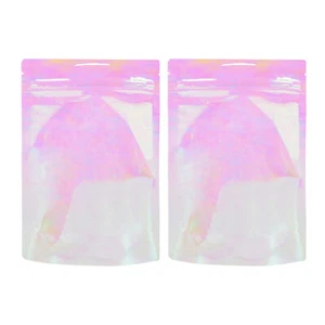 200 Bags Iridescent Clear Holographic Flat Cosmetic Resealable Packaging Bags - Picture 1 of 8