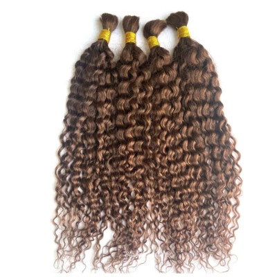 Cabello humano rizado profundo color marrón a granel para trenzar trenzas de ganchillo cabello sin trama Foto 1 de 4
