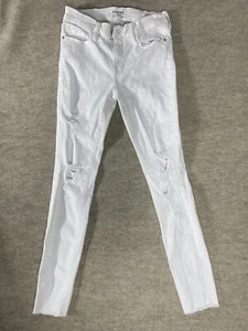 Frame Le Skinny De Jeanne Crop White Denim Womens 28 Distressed Grunge - Picture 1 of 12