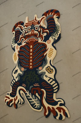 Hand-Tufted Tibetan Tiger Rug – Multicolor Wool Art Carpet | Unique Irregular - Image 1 of 4