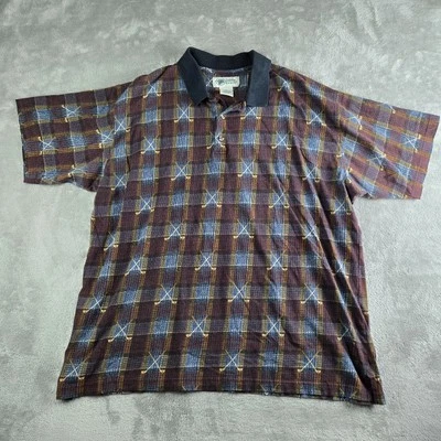 Pebble Beach Polo Shirt Mens XXL Burgundy Blue Brown Checkered Golf Clubs 2XL - Image 1 of 4