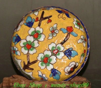 Joyero de flor de ciruela esmalte cloisonne bronce púrpura de 3,9" antiguo de China caja Rouge Foto 1 de 4