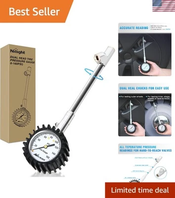 160PSI Stainless Steel Tire Pressure Gauge - Dual Head Design for All Vehicles - Image 1 of 4