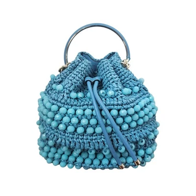 Женская сумка-ведро Jimmy Choo Blue Bon Bon Raffia с бисером - Изображение 1 из 4