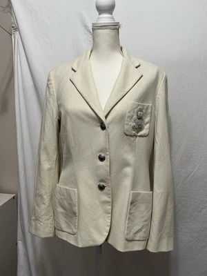Женский блейзер LRL 100% шерсть, серебро монограмма и пуговицы кремовый размер 12 - Изображение 1 из 4