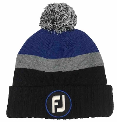 Footjoy Golf Skull Blue Gray Black Beanie Hat Cap Pom Pom Knit NEW NWOT Foto 1 de 4