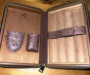 Humidor de cigarros de viaje Galiner, forrado de cedro, estuche marrón con cremallera, se adapta a 4 cigarros - Imagen 1 de 5
