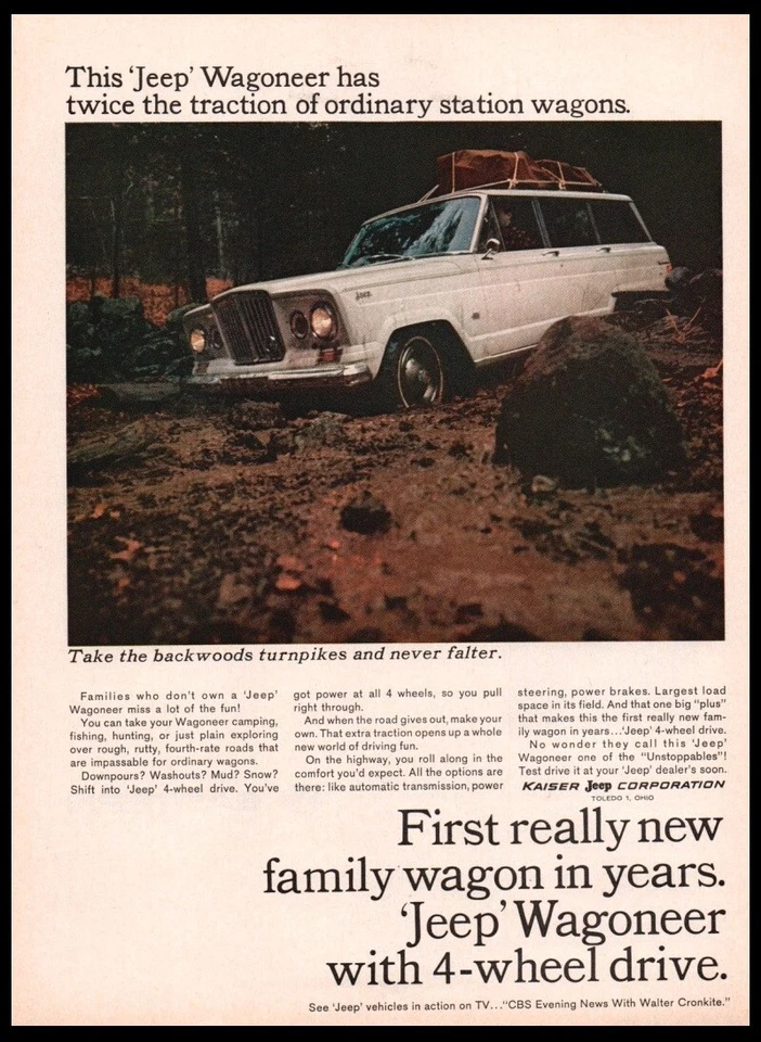 Jeep Wagoneer 1965 V8 blanco SUV original anuncio impreso-Decoración de garaje cueva hombre vintage Foto 1 de 1