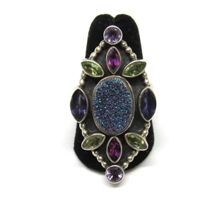 Nicky Butler Sterling Silver 925 Druzy Amethyst Peridot Tourmaline Ring 415/2000 - Picture 1 of 7