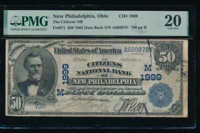 AC 1902 $50 Citizens National Bank of New Philadelphia DB Ch# 1999 PMG 20 - Image 1 of 2