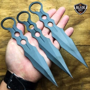 3PC 8" BlacK Tactical Ninja Combat Ninjutsu Kunai Throwing Knife Set + Case - Picture 1 of 3
