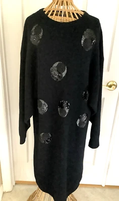 Vintage ADAM BENNETT~Black Lambswool & Angora Sequins & Beads Sweater Dress~SM - Image 1 of 4