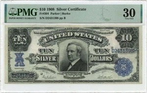 1908 $10 Silver Certificate Blue Tombstone Fr# 304 PMG VF30 - Picture 1 of 2